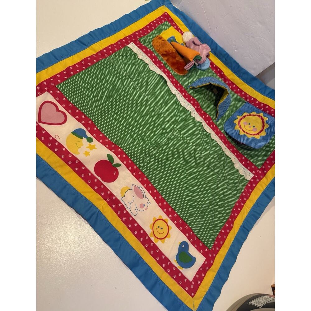 Vintage 80's Playskool Baby "Fold & Go Activity Quilt" Play Mat Blanket 30" sq